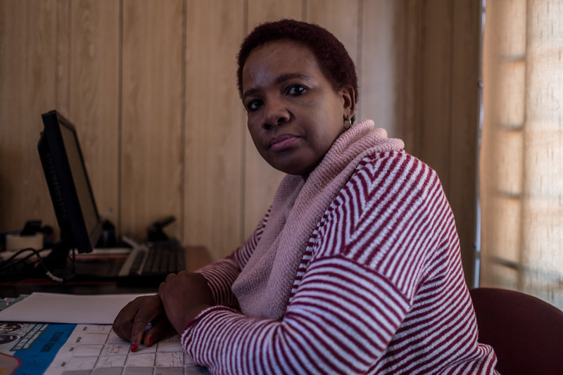 Una at her desk