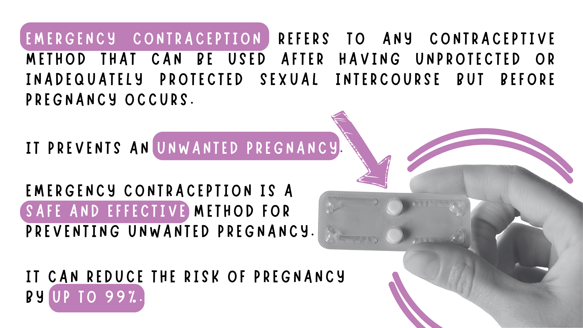 Emergency contraception refers to any contraceptive method that can be used after having unprotected or inadequately protected sexual intercourse but before pregnancy occurs. It prevents an unwanted pregnancy. Emergency contraception is a safe and effective method for preventing unwanted pregnancy. It can reduce the risk of pregnancy by up to 99%.