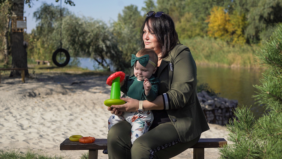 Kateryna and her baby in Ukraine.