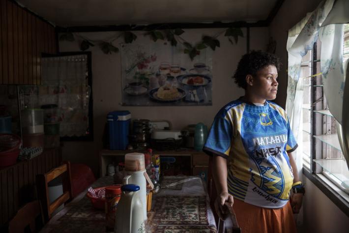 7 months pregnant, Kelera in her house in Natalacake villagein Ra Province.