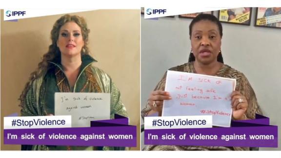 Jessica Pratt, left and Yvonne Chaka Chaka, right, singers and IPPF Champions